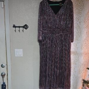 Taylor Shimmering Black and Purple Long Sleeve Dress